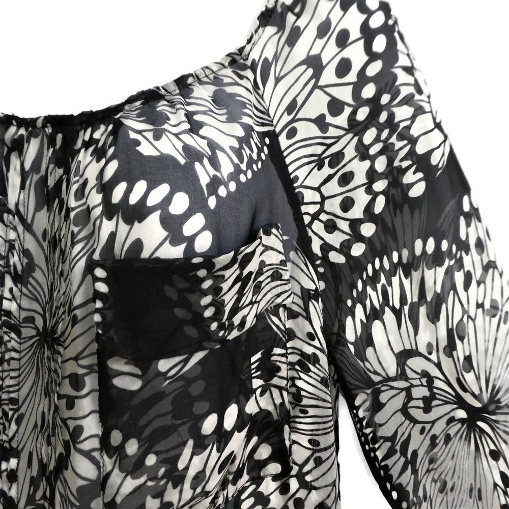 SiLK Butterfly Zara Tunic Blouse Tie Drop Waist Scoop Square Neck S
